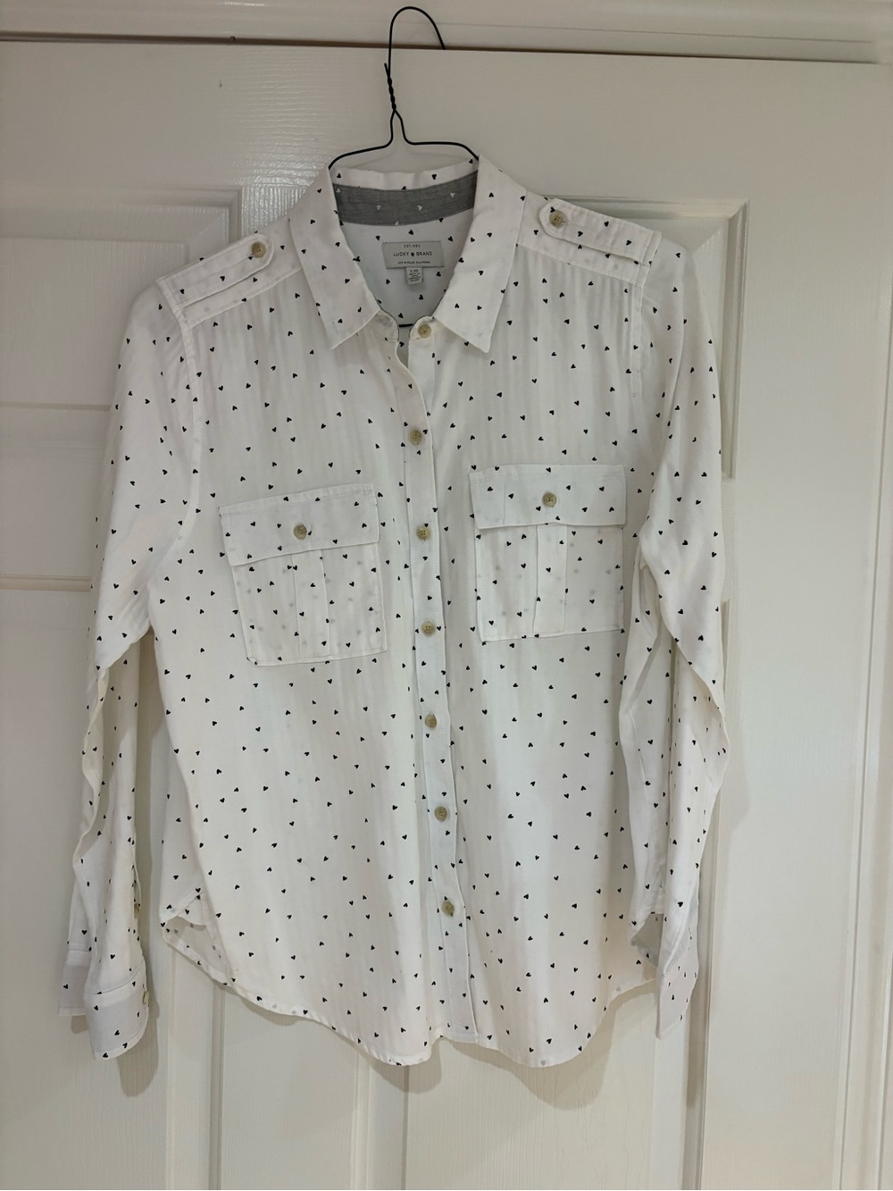 Lucky Brand Utility/camp shirt  with Black Heart print